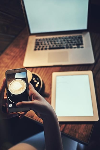 A close-up shot of an e-commerce manager working on a social media ad campaign. The screen displays detailed analytics and user demographics, with various social media platforms icons visible in the background.