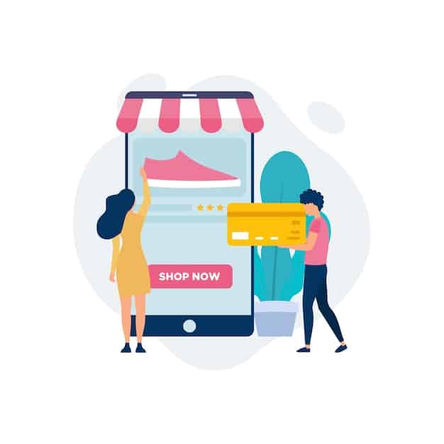A person using their smartphone to purchase a product directly through a social media platform. The interface is clean and intuitive, with a clear 