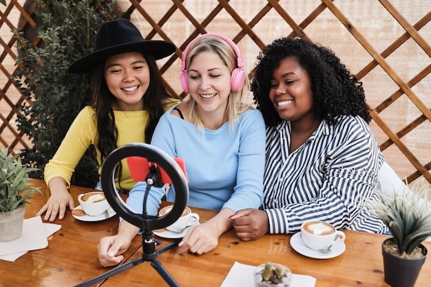 A diverse group of social media influencers creating content for various brands in a collaborative workspace. The image showcases a mix of product photography, live streaming, and behind-the-scenes moments, highlighting the versatility and dynamism of influencer marketing.